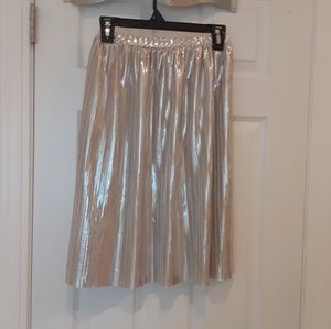 Zara girls metallic silver midi pleated skirt